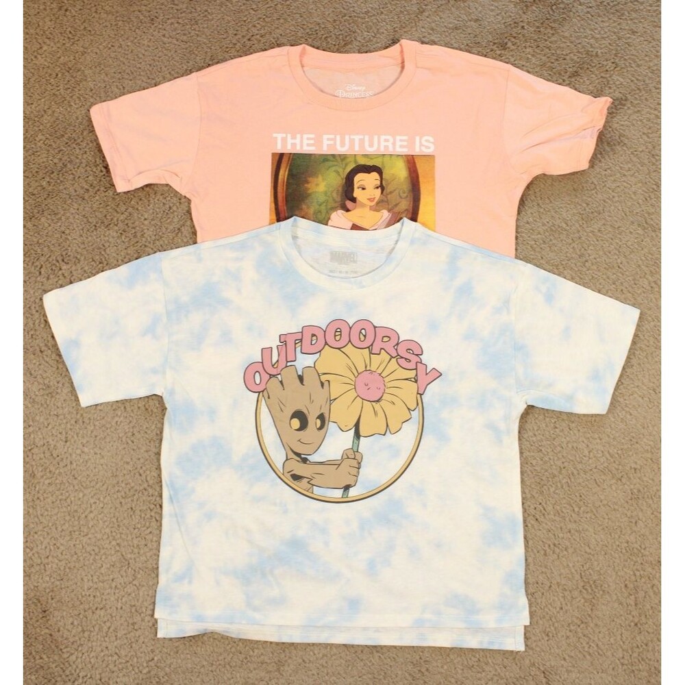 Disney Princess & Marvel Guardians Groot Girls Tee Bundle 2 Shirts (M 7/8) NWOT